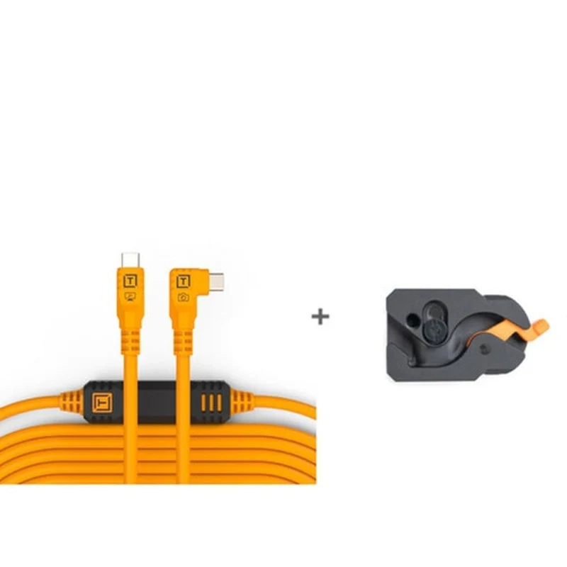 Tether Tools TetherGuard LeverLock & Kabelsatz, USB-C gerade auf USB-C gewinkelt, 9,4 m, hochsichtbares Orange