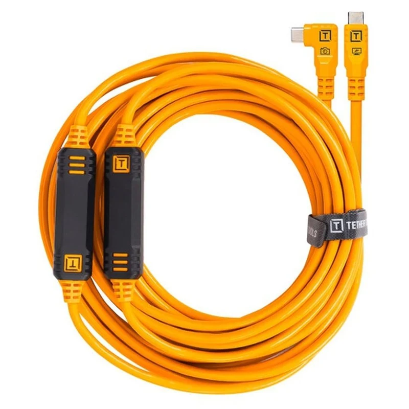 Tether Tools TetherGuard LeverLock & Kabelsatz, USB-C gerade auf USB-C gewinkelt, 9,4 m, hochsichtbares Orange