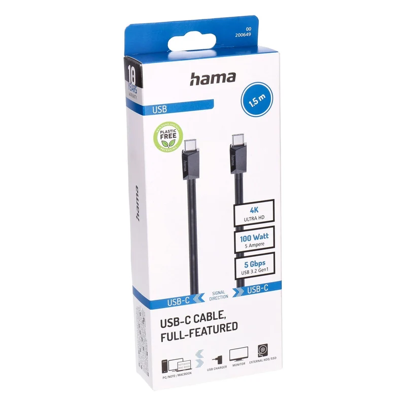 Hama Full-Featured USB Kabel USB 3.2 Gen 1 (3.1 Gen 1) 1,5 m USB C 5 Gbit/s Schwarz
