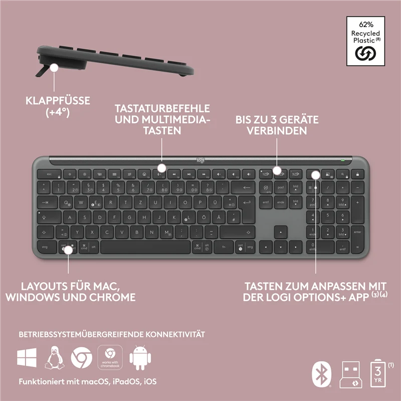 Logitech MK950 kabelloses Tastatur-Maus-Set graphite