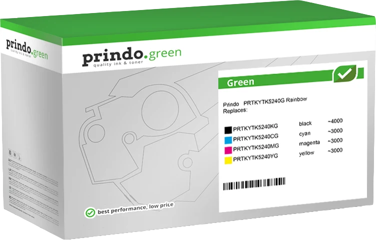 Prindo Green Multipack kompatibel mit Kyocera TK-5240 Multipack Schwarz/Cyan/Magenta/Gelb