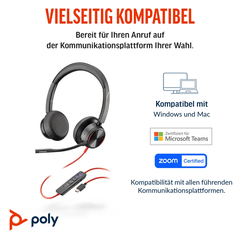 HP Poly y Blackwire 8225 Teams Headset USB-C/A Schwarz