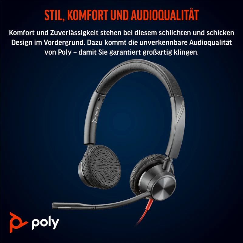 HP Poly Blackwire 3325 USB-C Stereo-Headset +3,5-mm-Stecker +USB-C/A-Adapter Schwarz