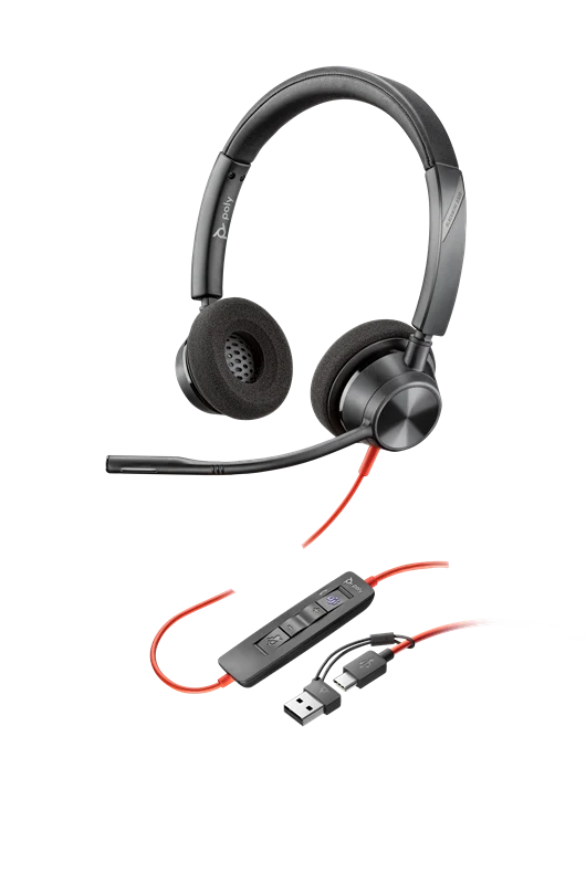 HP Poly Blackwire 3320 USB-C Stereo-Headset + USB-C/A-Adapter Schwarz
