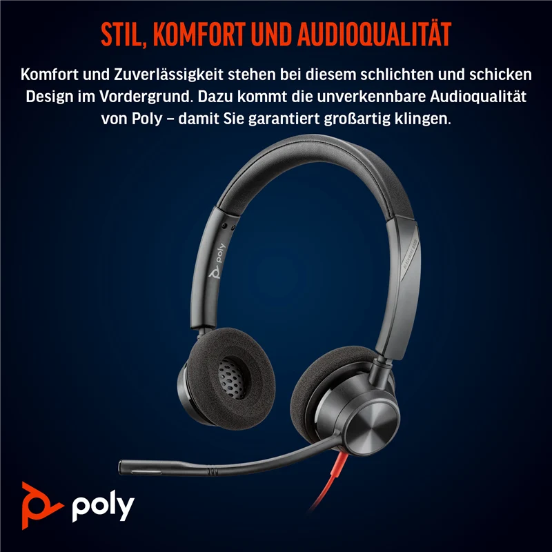 HP Poly Blackwire 3320 USB-C Stereo-Headset + USB-C/A-Adapter Schwarz