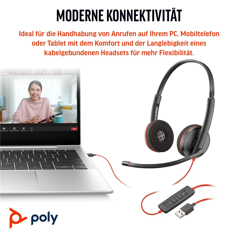 HP Poly Blackwire 3220 Stereo USB-C-Headset +USB-C/A Adapter Schwarz