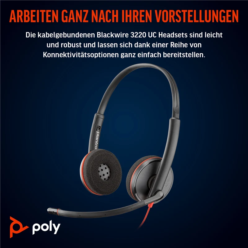 HP Poly Blackwire 3220 Stereo USB-C-Headset +USB-C/A Adapter Schwarz