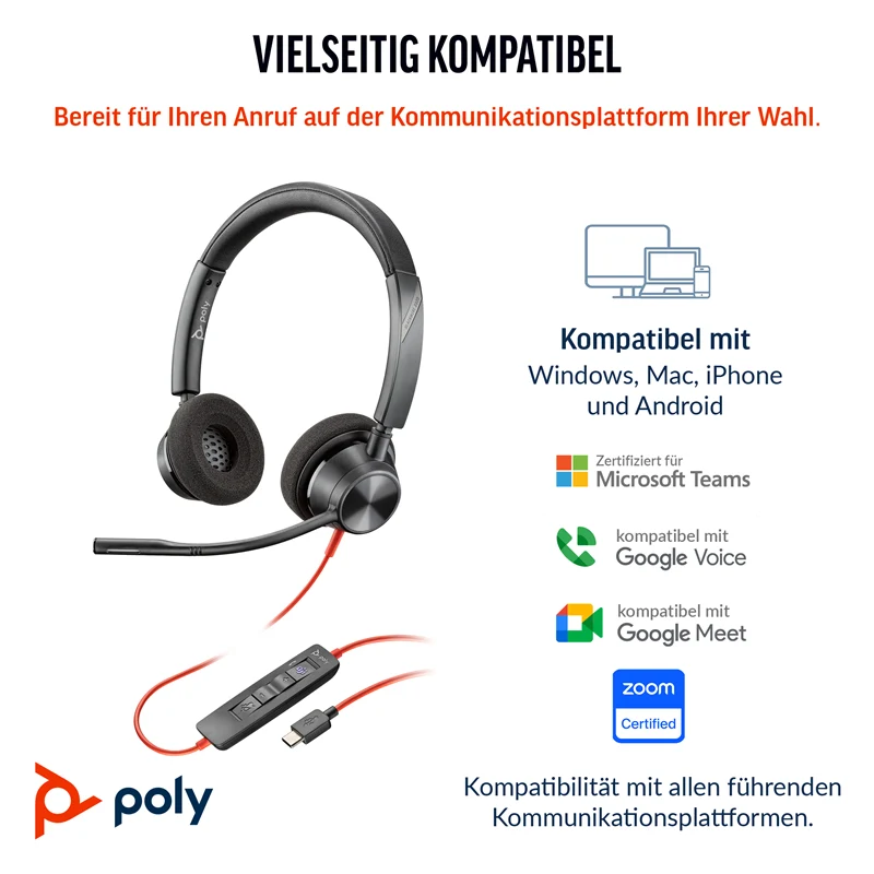 HP Poly Blackwire 3320 USB-C Headset Schwarz