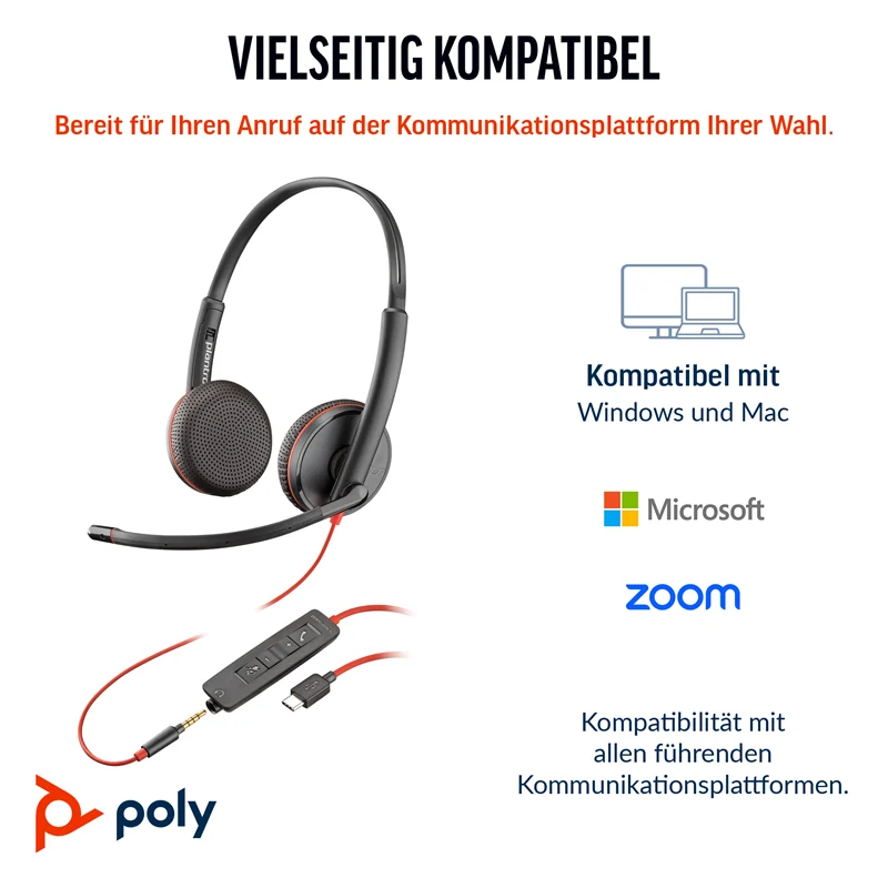 HP Poly Blackwire 3225 USB-C Headset Schwarz