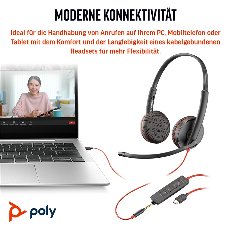 HP Poly Blackwire 3225 USB-C Headset Schwarz