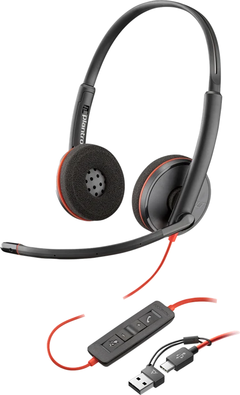 HP Poly Blackwire 3220 USB-C Stereo-Headset + USB-C/A-Adapter Schwarz