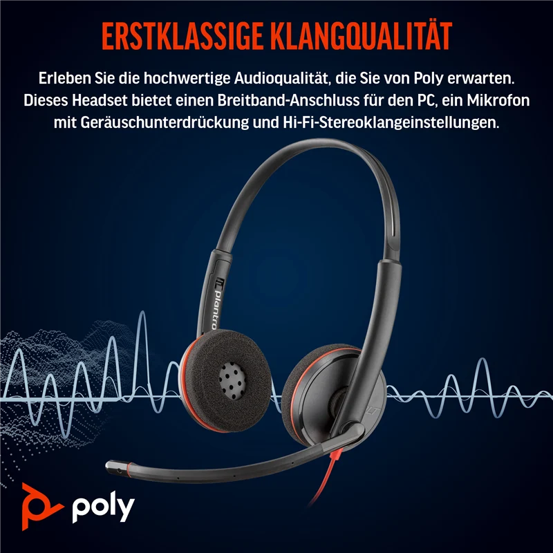 HP Poly Blackwire 3220 USB-C Stereo-Headset + USB-C/A-Adapter Schwarz
