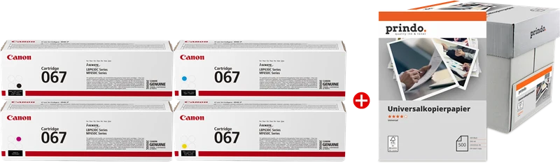 Canon 067 Value Pack Schwarz/Cyan/Magenta/Gelb + Prindo Universal Papier