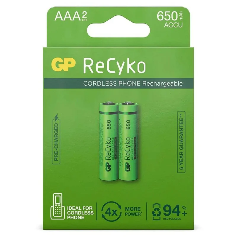 GP NiMH ReCyko AAA 650mAh 1,2V wiederaufladbar, 2 Stück