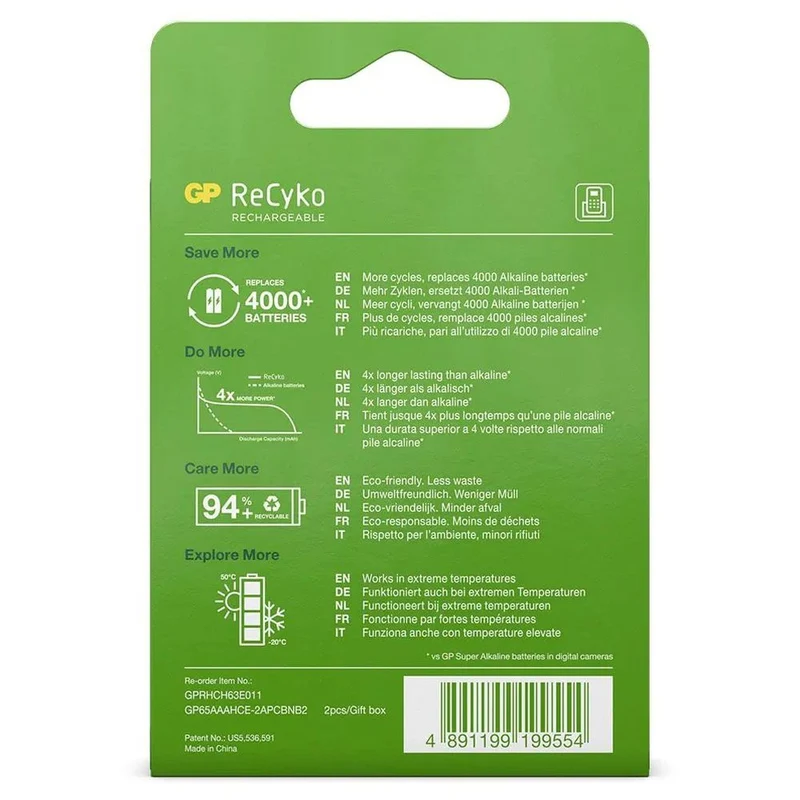 GP NiMH ReCyko AAA 650mAh 1,2V wiederaufladbar, 2 Stück