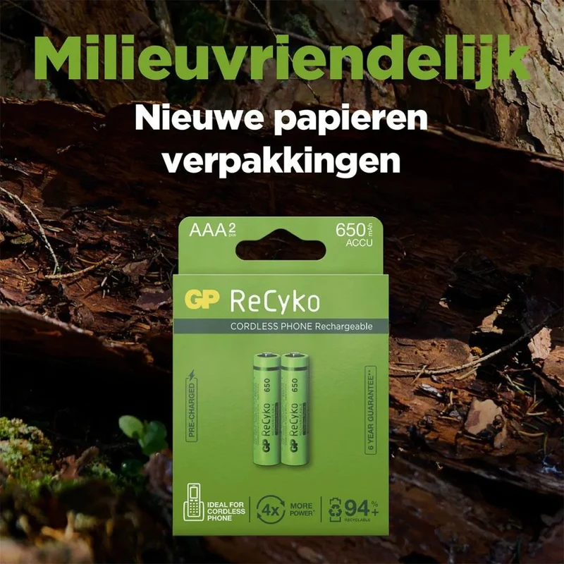 GP NiMH ReCyko AAA 650mAh 1,2V wiederaufladbar, 2 Stück