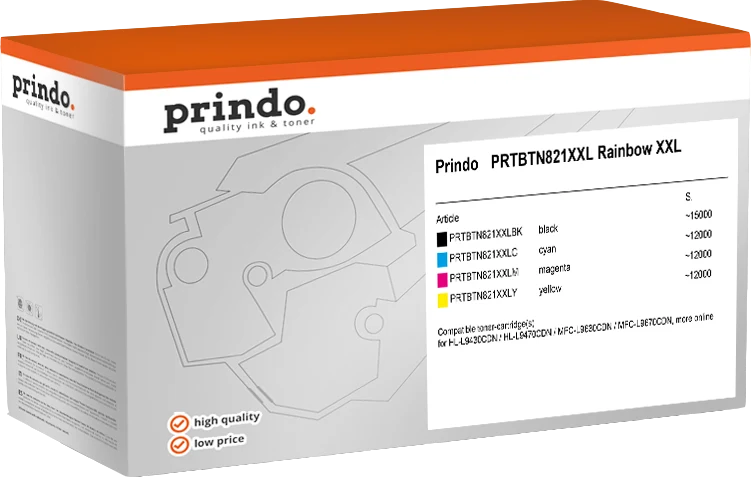 Prindo Classic XXL Multipack kompatibel mit Brother TN-821XXL Schwarz/Cyan/Magenta/Gelb