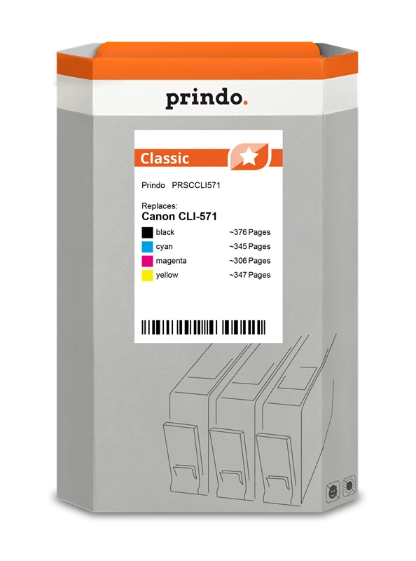 Prindo Classic Multipack kompatibel mit Canon CLI-571 Multipack Schwarz Cyan Magenta Gelb