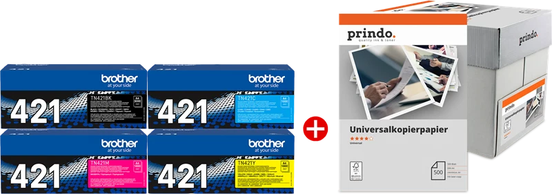 Brother TN421 Value Pack Schwarz/Cyan/Magenta/Gelb + Prindo Universal Papier