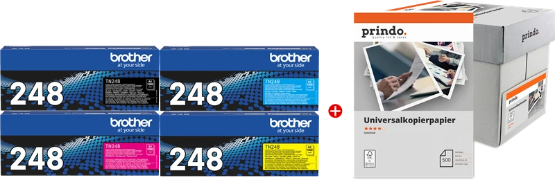Brother TN-248 Value Pack Schwarz/Cyan/Magenta/Gelb + Prindo Universal Papier