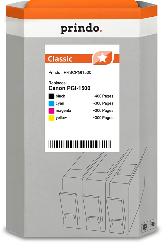 Prindo Classic Multipack kompatibel mit Canon PGI-1500 Multipack Schwarz/Cyan/Magenta/Gelb