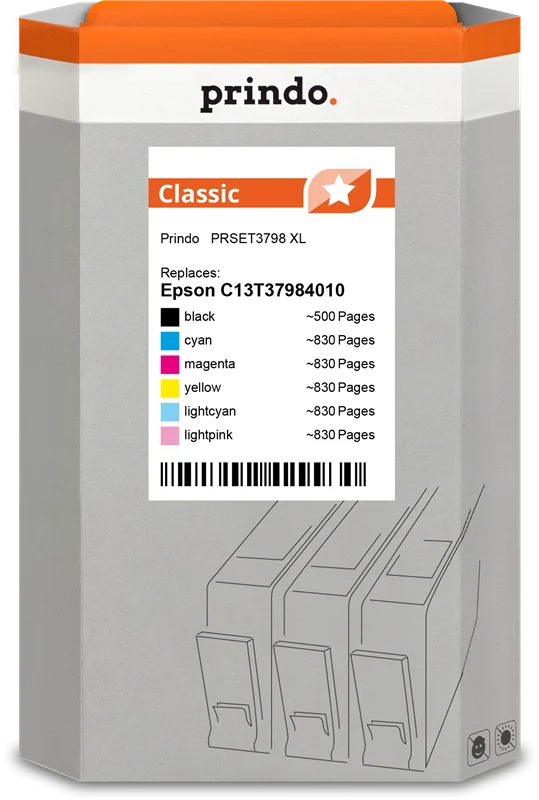 Prindo Classic XL Multipack kompatibel mit Epson 378XL Multipack Schwarz/Cyan/Magenta/Gelb/Light Cyan/Light Magenta