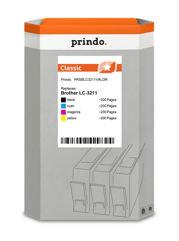 Prindo Classic Multipack kompatibel mit Brother LC-3211 Multipack Schwarz/Cyan/Magenta/Gelb
