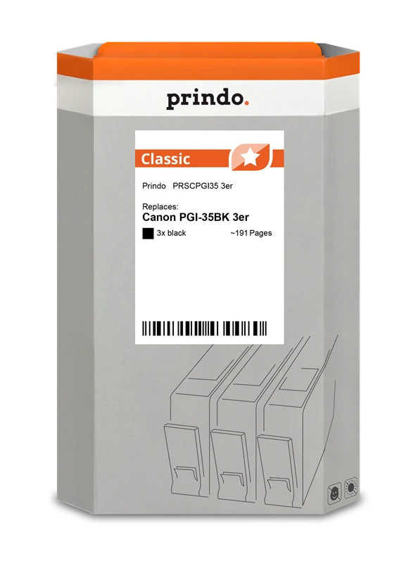 Prindo Classic Multipack kompatibel mit Canon PGI-35BK 3er Multipack Schwarz