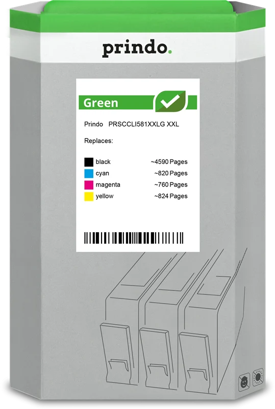 Prindo Green XXL Multipack kompatibel mit Canon CLI-581XXL Multipack Schwarz/Cyan/Magenta/Gelb