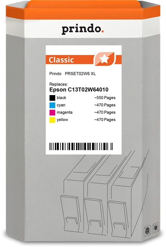 Prindo Classic XL Multipack kompatibel mit Epson 502XL Multipack Schwarz/Cyan/Magenta/Gelb