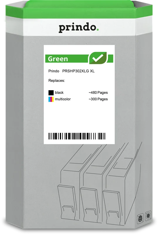 Prindo Green XL Multipack kompatibel mit HP 302 XL Multipack Schwarz/mehrere Farben