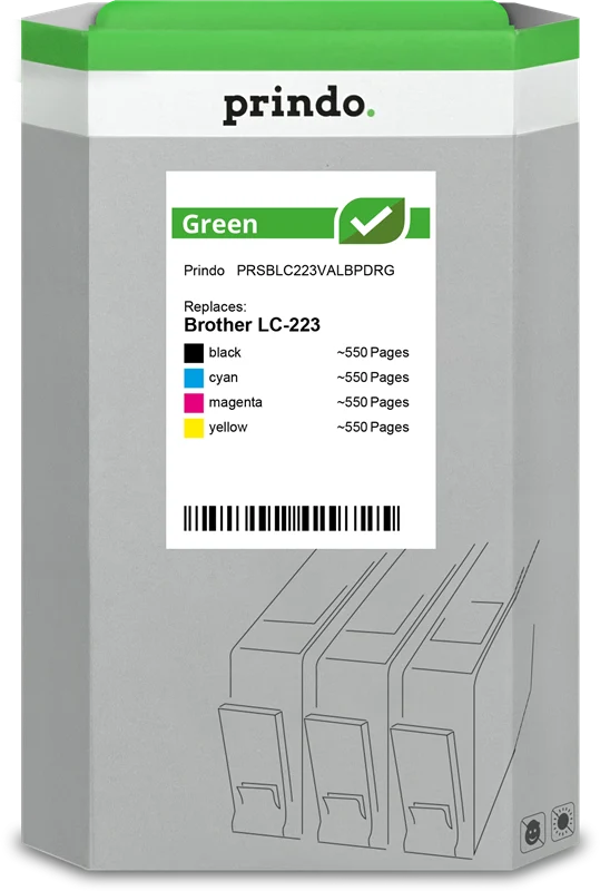Prindo Green Multipack kompatibel mit Brother LC-223 Multipack Schwarz/Cyan/Magenta/Gelb