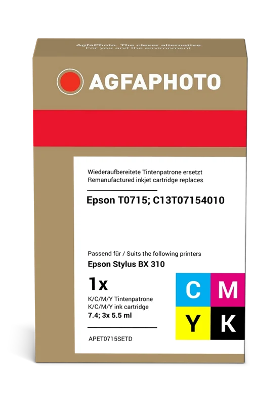 Agfa Photo Multipack kompatibel mit Epson T0715 Multipack Schwarz/Cyan/Magenta/Gelb