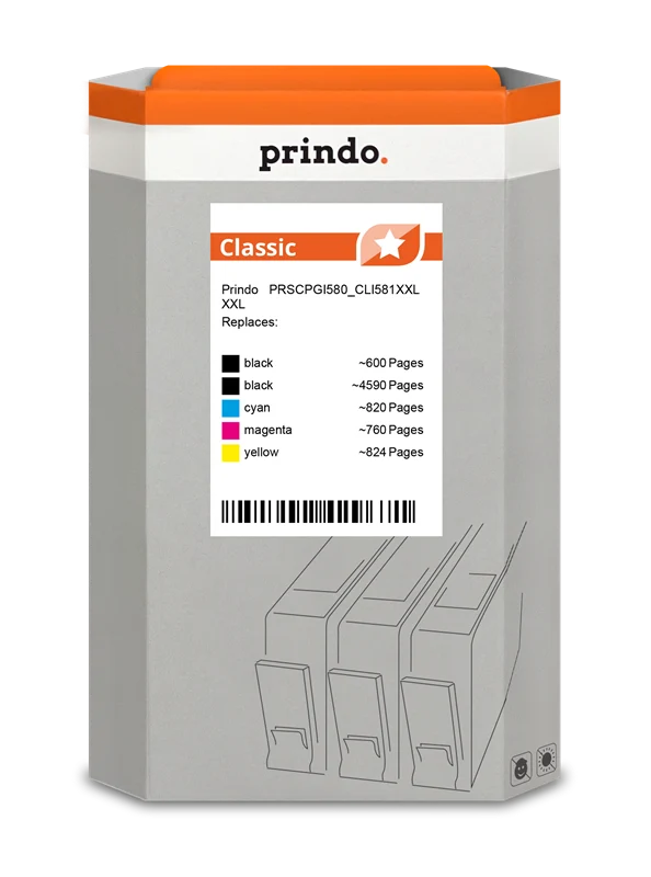 Prindo Classic XXL Multipack kompatibel mit Canon PGI-580/CLI-581 XXL Multipack Schwarz/Cyan/Magenta/Gelb