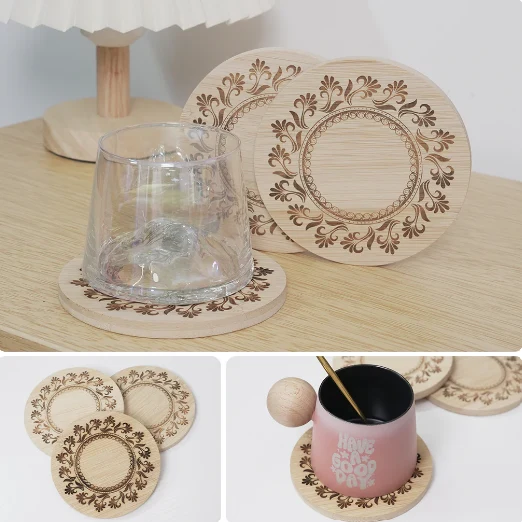 AlgoLaser Round Bamboo Coaster 5 Stück