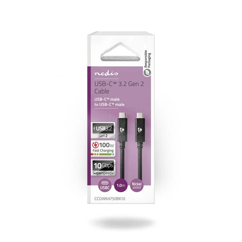 Nedis USB-C 3.2 Kabel 100W 1.0m schwarz