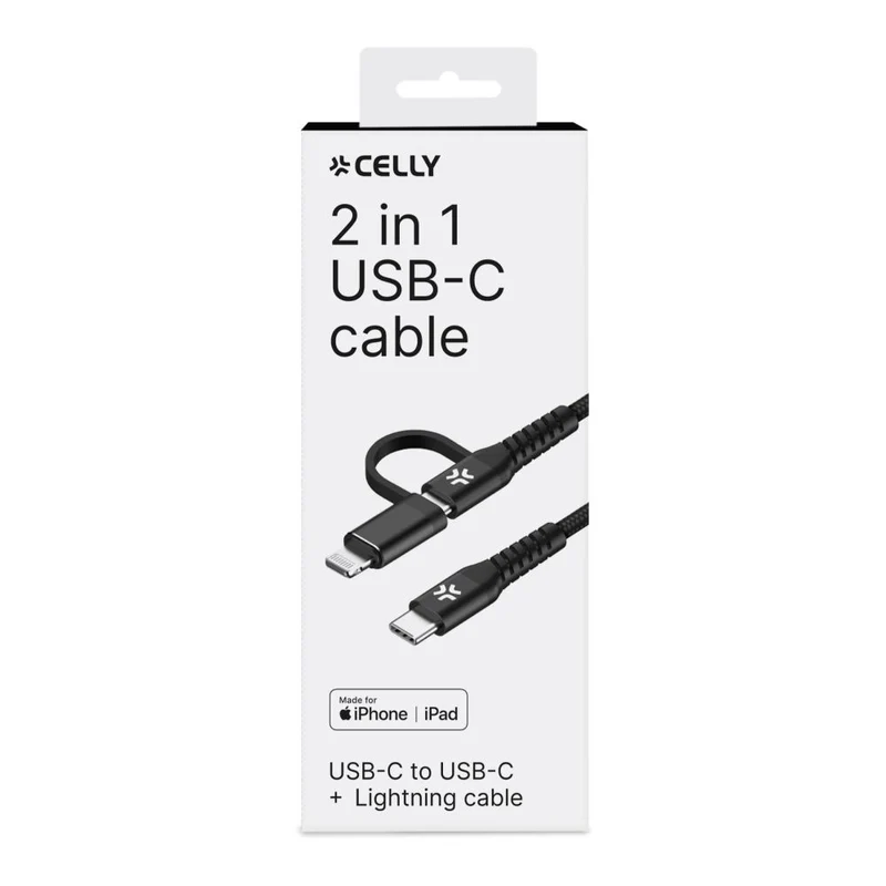 Celly Duo Kabel 100W C zu C + Lightning 1m, schwarz