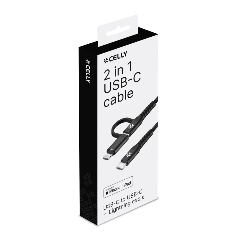 Celly Duo Kabel 100W C zu C + Lightning 1m, schwarz