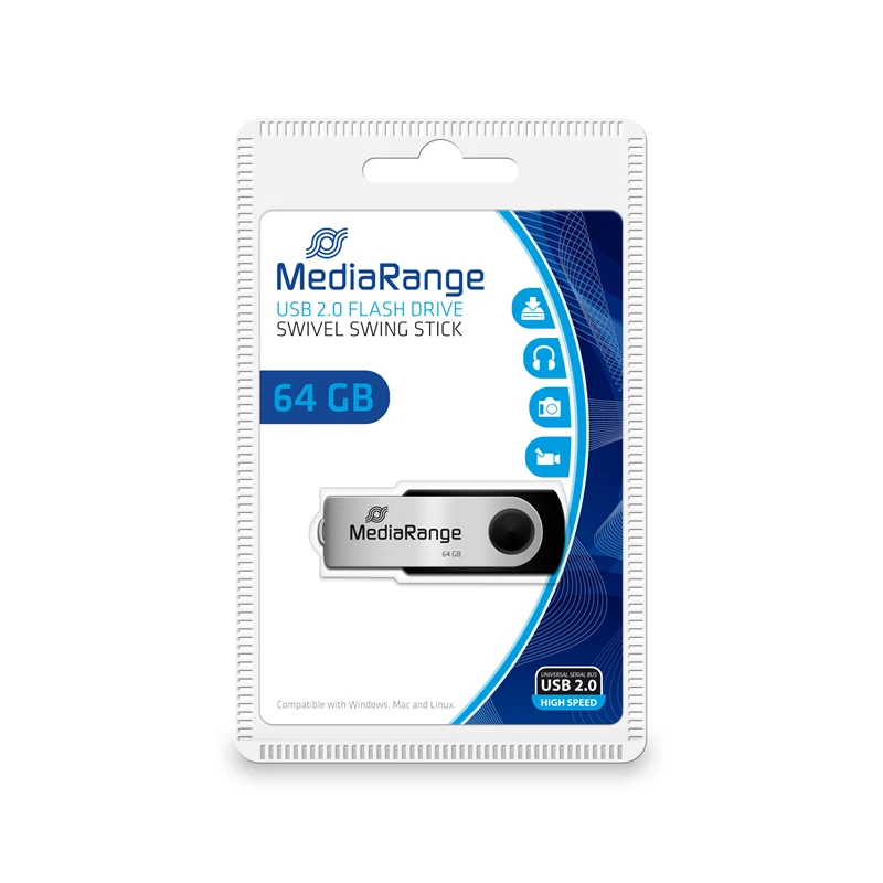 MediaRange USB Speicherstick 64GB Schwarz / Silber