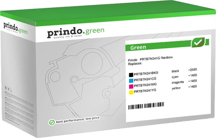 Prindo Green Multipack kompatibel mit Brother TN-241 Multipack Schwarz/Cyan/Magenta/Gelb