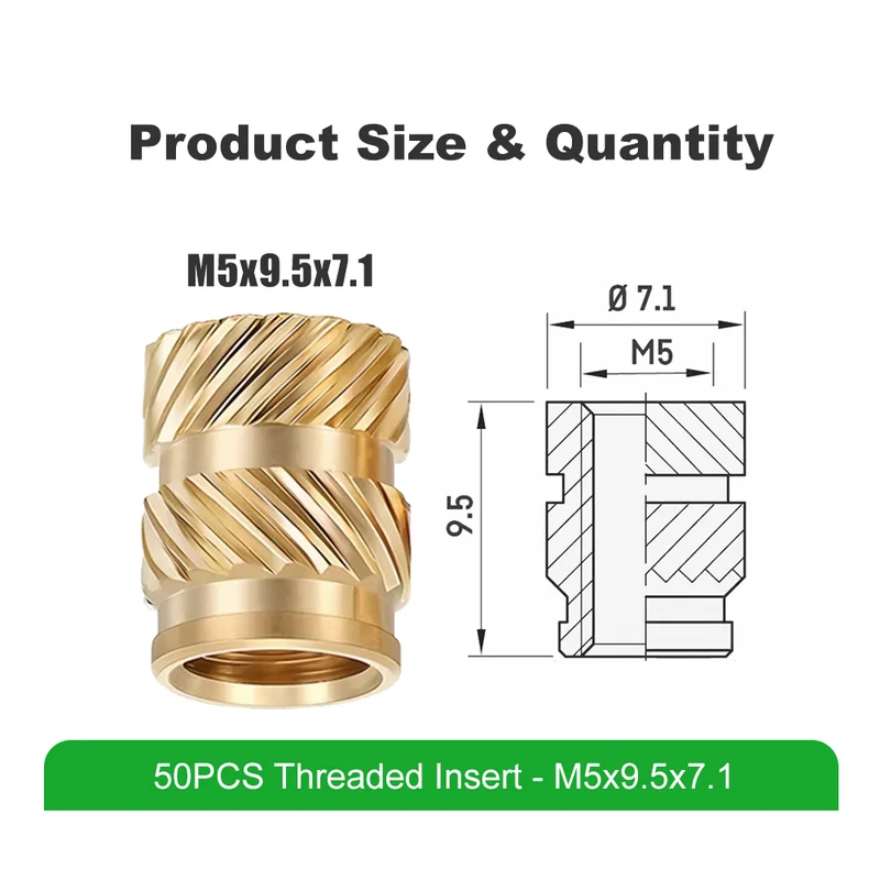 Mintion M5 x 9,5 mm x 7,1 mm Threaded Insert Set (50 Stück)