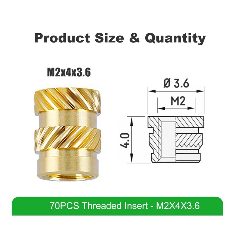 Mintion M2 x 4mm x 3,6mm Gewindeeinsätze (70 Stück)