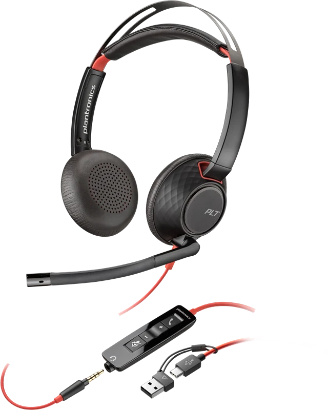 HP Poly Blackwire 5220 USB-C Stereo-Headset + 3.5-mm-Stecker + USB-C/A-Adapter Schwarz