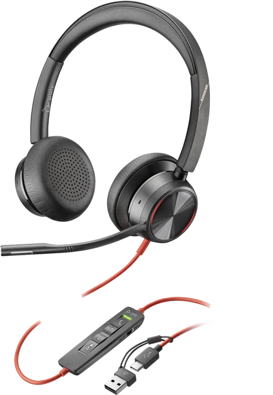 HP Poly Blackwire 8225 USB-C Stereo-Headset + USB-C/A-Adapter Schwarz