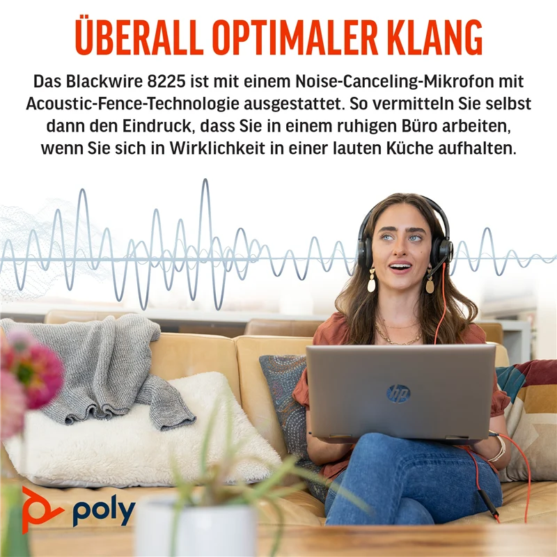 HP Poly Blackwire 8225 USB-C Stereo-Headset + USB-C/A-Adapter Schwarz