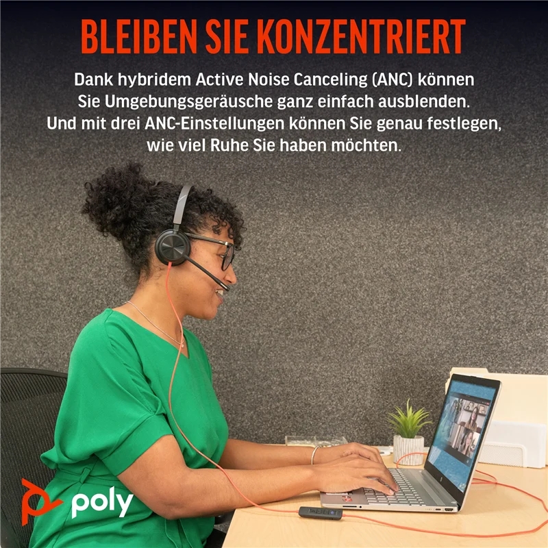 HP Poly Blackwire 8225 USB-C Stereo-Headset + USB-C/A-Adapter Schwarz
