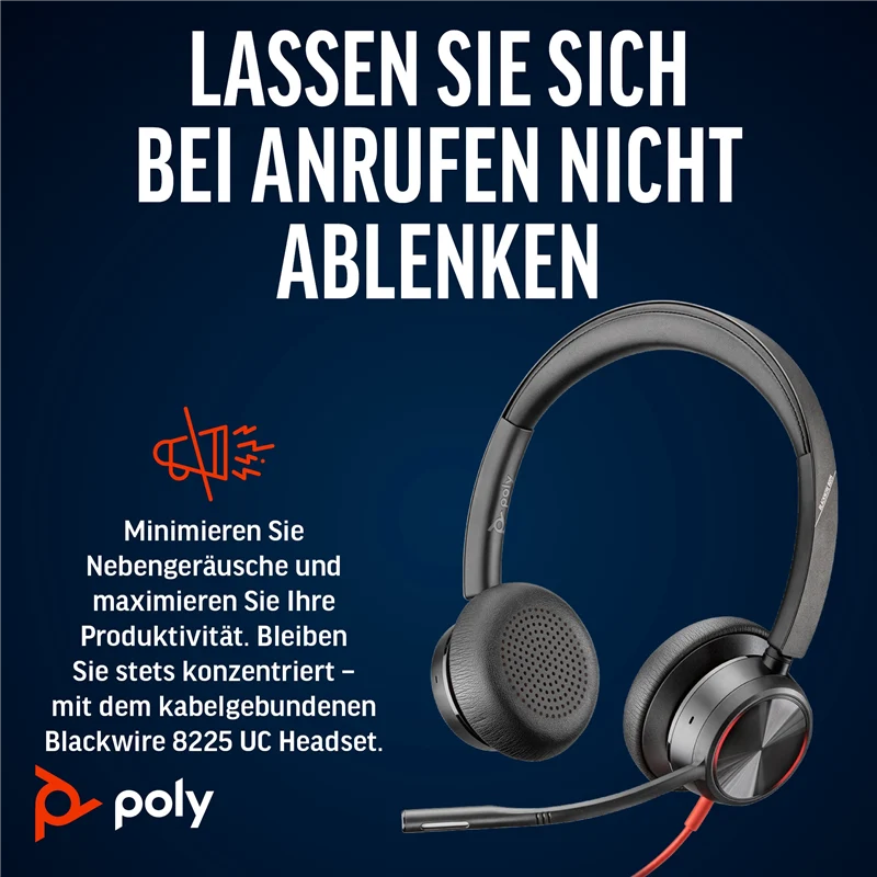 HP Poly Blackwire 8225 USB-C Stereo-Headset + USB-C/A-Adapter Schwarz