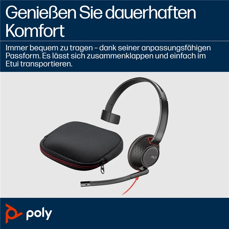 HP Poly Blackwire 5210 USB-C Monaural-Headset + 3.5-mm-Stecker + USB-C/A-Adapter Schwarz