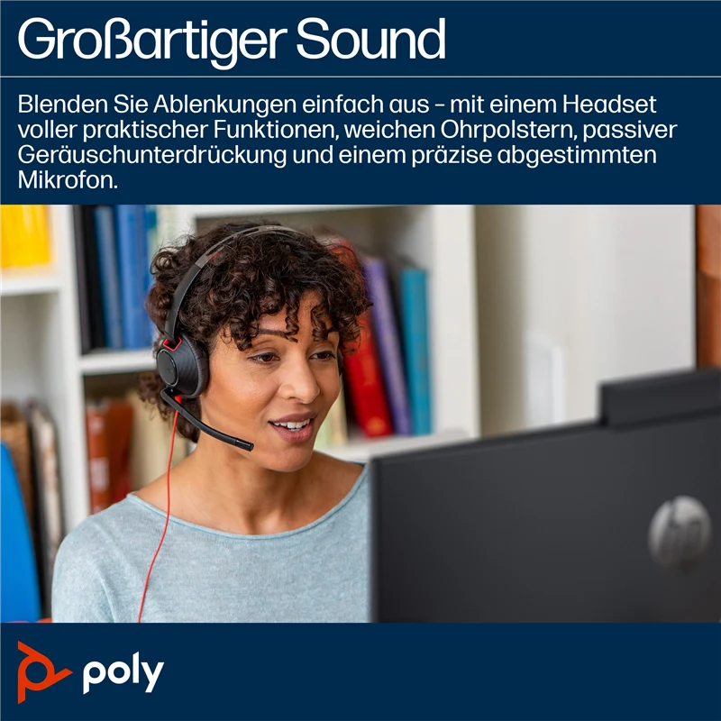 HP Poly Blackwire 5210 USB-C Monaural-Headset + 3.5-mm-Stecker + USB-C/A-Adapter Schwarz