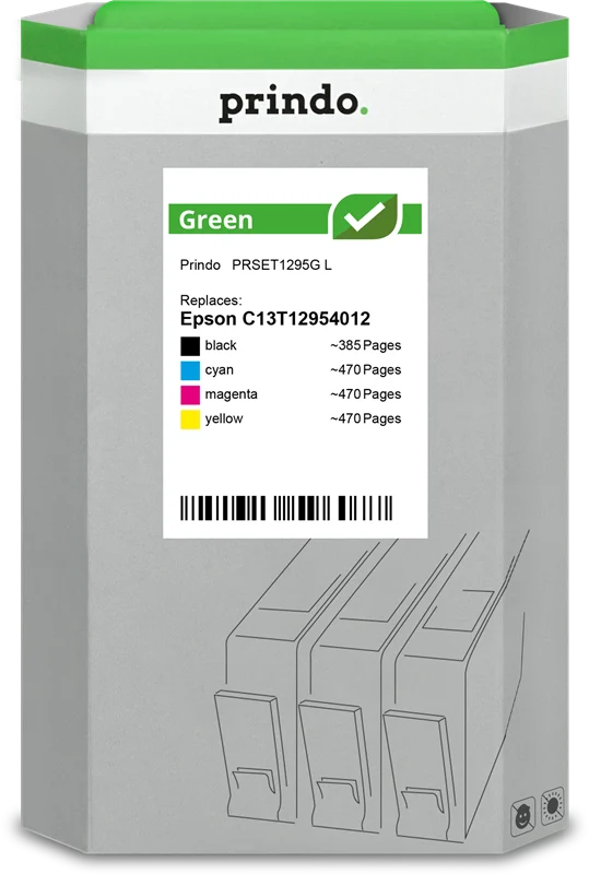 Prindo Green L Multipack kompatibel mit Epson T1295 L Multipack Schwarz/Cyan/Magenta/Gelb